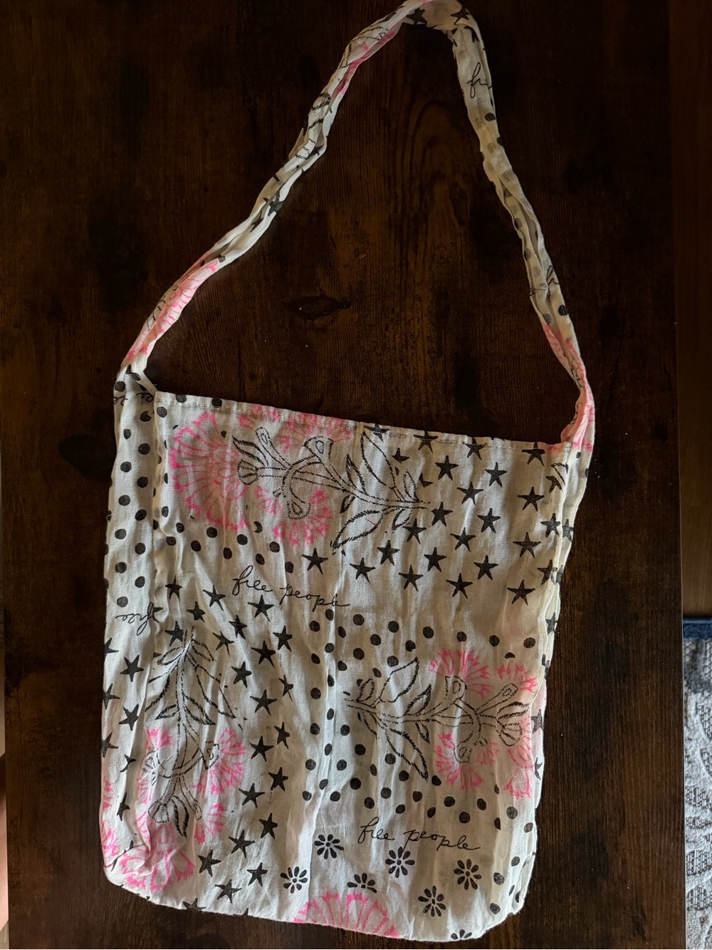 Free People Sheer Canvas Tote in White with Black & Pink Accents